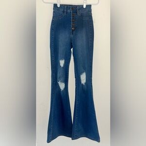 Fashion Nova Women's Blue Distressed Flare / Bell Bottom Jeans